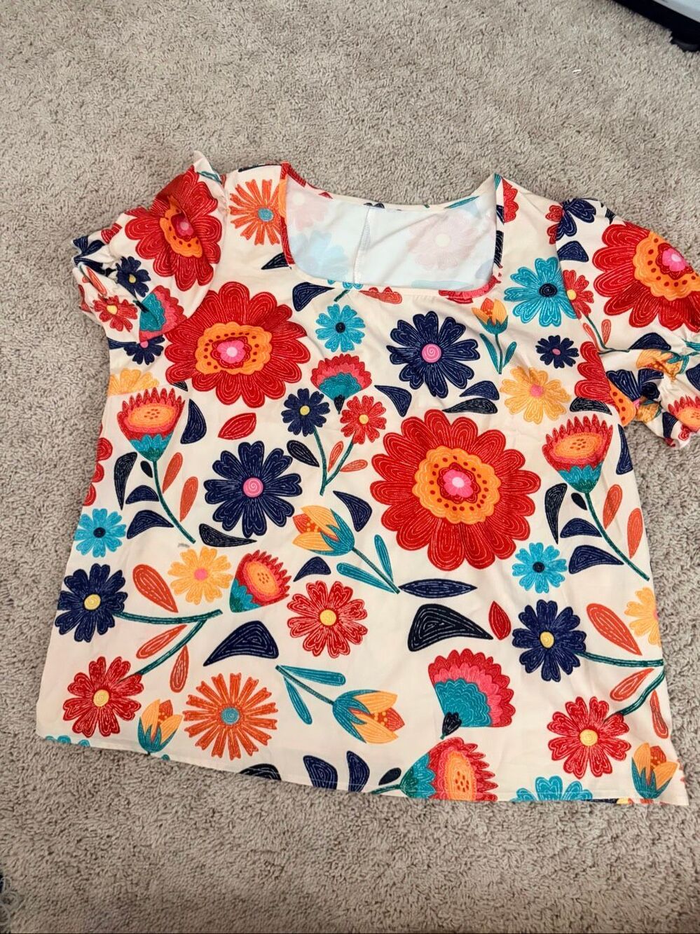 SHEIN Curve Womens Floral Print Short Sleeve Square Neck Top Blouse Plus Size 3X
